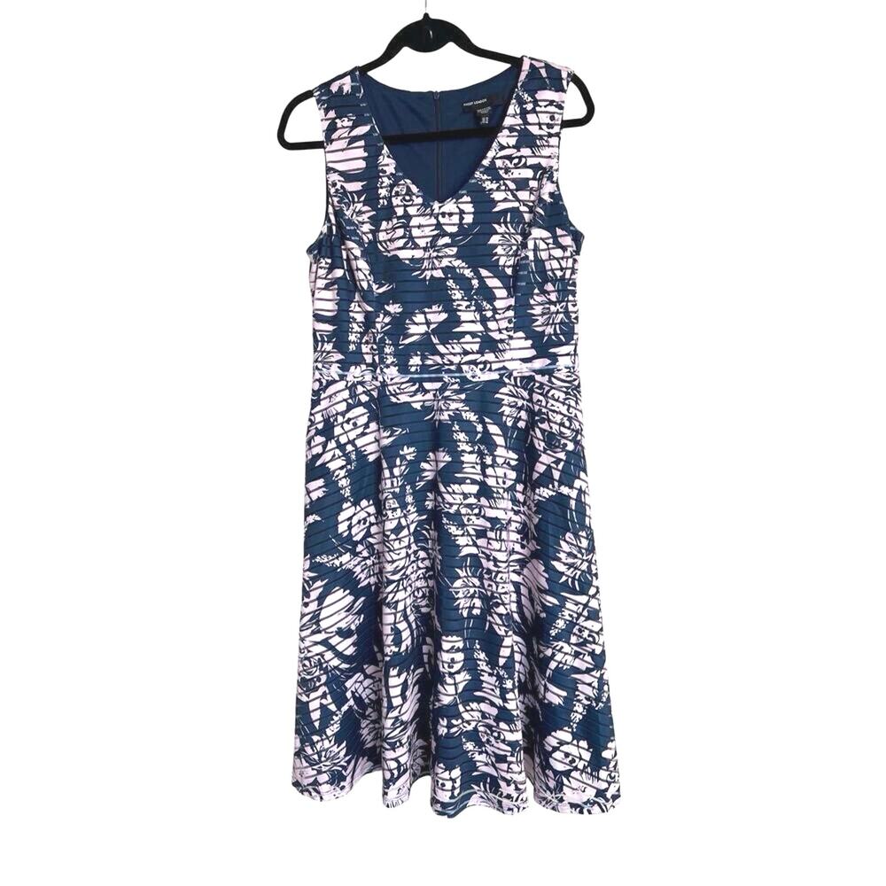 Maggy London Dress Womens Size 10 Navy Pink Floral Striped Sleeveless‎ V-Neck